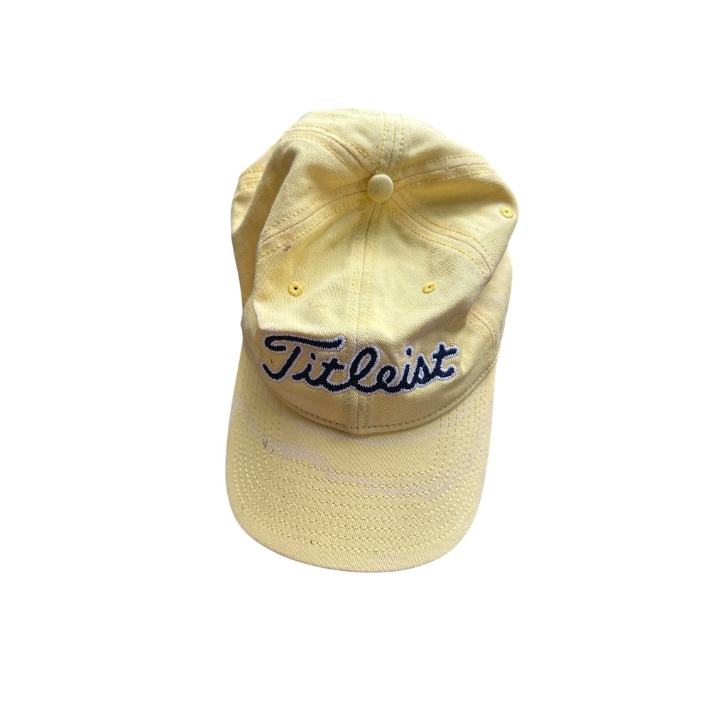 Titleist Golf‎ Hat Yellow Cotton Adjustable Gingham Lining Script Logo Dad Cap